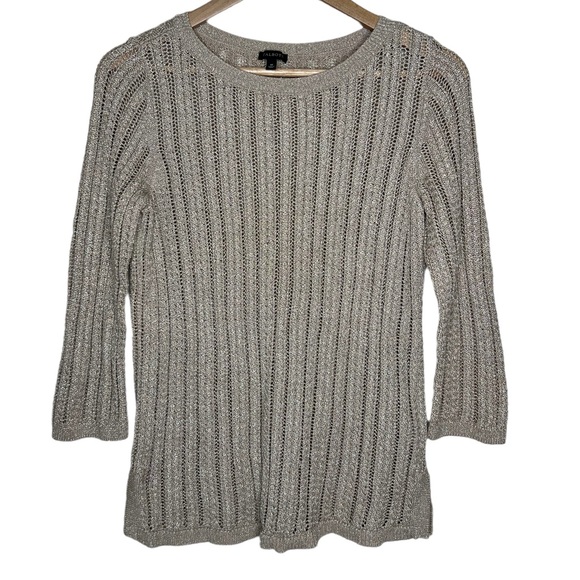 Talbots Sweaters - Talbots Metallic Open Knit Sweater Champagne 3/4 Sleeve Pullover Size Medium